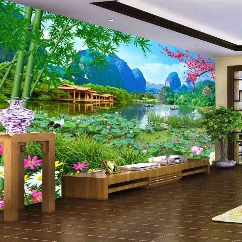 Фотообои 3d Природа Пейзаж Цветок Лотоса Фотообои Гостиная Телевизор Диван Кабинет Фон Декор Обои