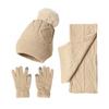 3Pcs/Set Women Winter Hat Scarf Gloves Set Plush Ball Decor Rhombus Texture Knitting Hat Long Scarf Touch Screen Gloves Set