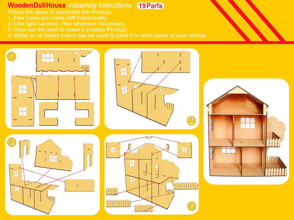 StonKraft Wooden 3D Puzzle Dollhouse Home Construction Modeling School Project Easy To Assemble One Size Beige - Decor, Toy, Kit, - (Furnished