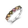 925 Sterling Silver Simple Band Ring with Round 4.0 Colorful Natural Tourmaline Gemstones Forever Elegant Design for Women