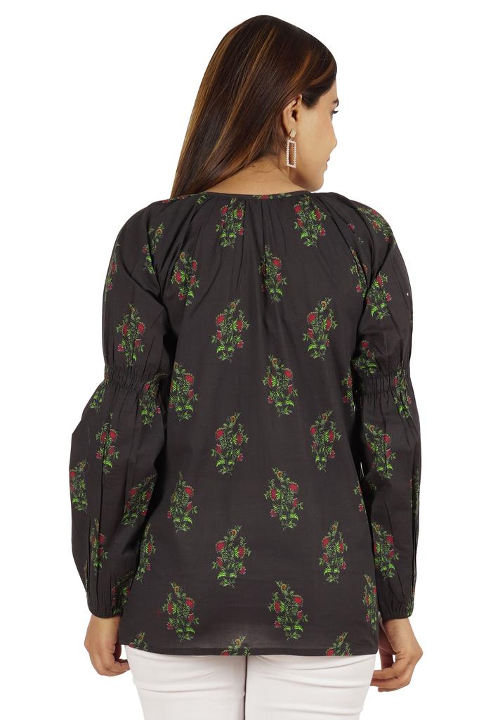 Moomaya Женская рубашка-туника из хлопка с длинными рукавами и принтом в этническом индийском стиле