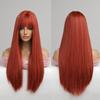 ALAN EATON Long Straight Ombre Black Red Brown Synthetic Wigs for Women Heat Resistant Fiber Natural Looking Wig with Bangs