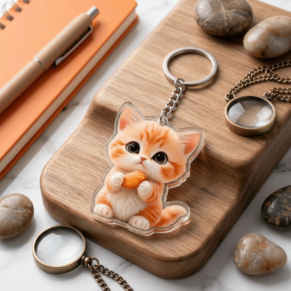 Acrylic Cat Keychain 2D Flat Key Ring Bag Charm Kitten Hanging Ornaments Student Gift