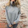 Women Pullover Sweater Stand Collar Buttons Half Placket Long Sleeve Knitting Tops Solid Color Loose Fit Casual Sweater