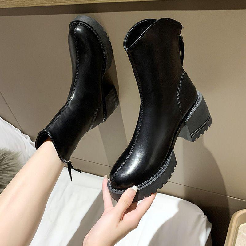 Женские ботинки Мартин в британском стиле, тонкие ботинки, женские осенне-зимние новые ботинки на толстой подошве средней высоты, на толстом каблуке, тонкие короткие ботинки женские