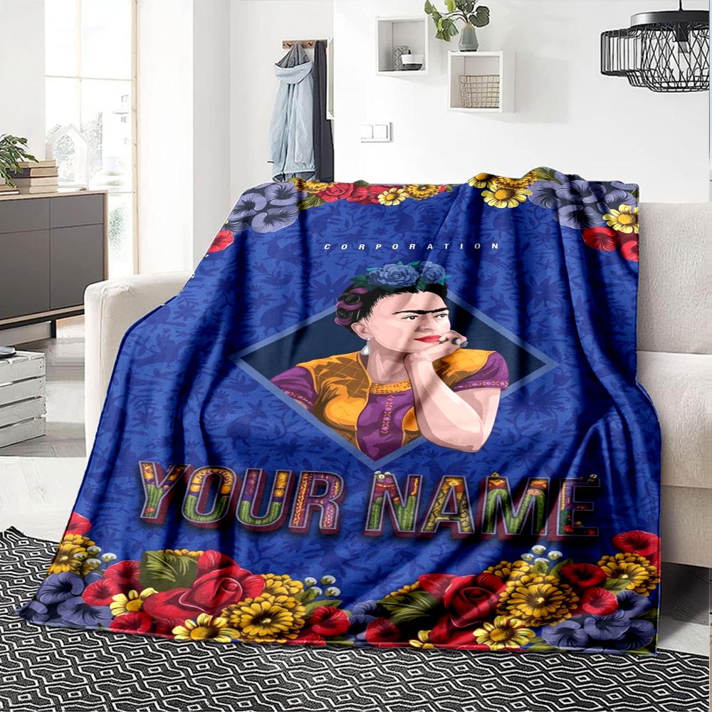 Name Custom Frida Kahlo Print Flannel Blanket High Quality Warm Comfortable Cover for All Seasons Perfect for Gifts Home Decor