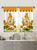 2 шт. Новые современные свежие клетчатые подсолнухи с цифровой печатью для украшения дома, короткие занавески для окна кухни с карманом на штанге