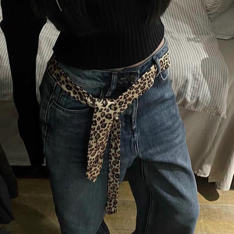 Women'S Retro Leopard Print Tie Tie And Belt Dual Purpose Decoration