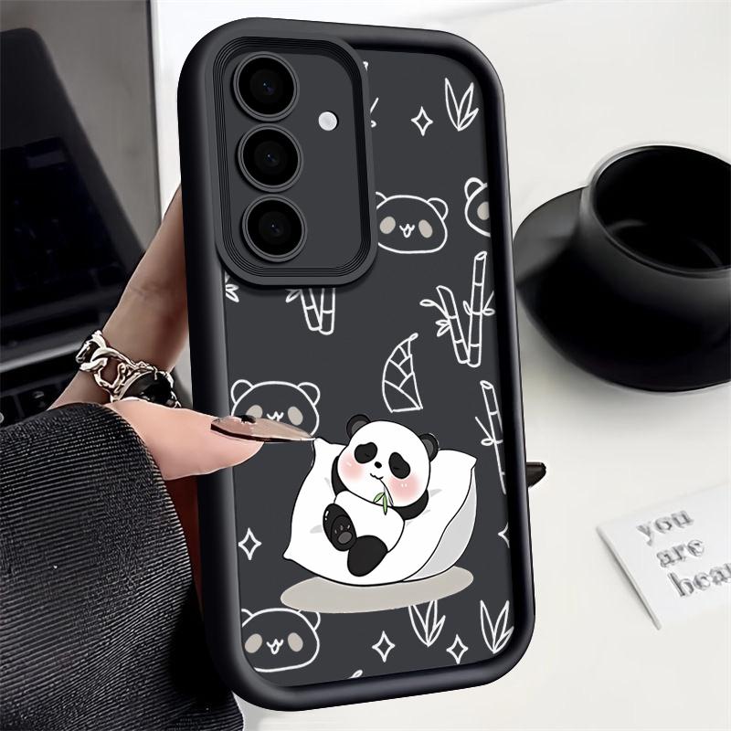 For Samsung S25 S24 S22 Ultra Plus S23 S21 S20 Fe A55 A54 A53 A52 A35 A15 5g Shockproof Panda Pattern Soft Silicone Lens Protection Phone Case Cover
