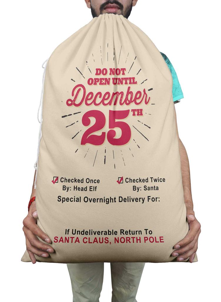 Printtoo 2 шт. Большие мешки Санты с завязками на шнурке, холщовые рождественские подарочные пакеты для детей, Рождество 27x20 дюймов