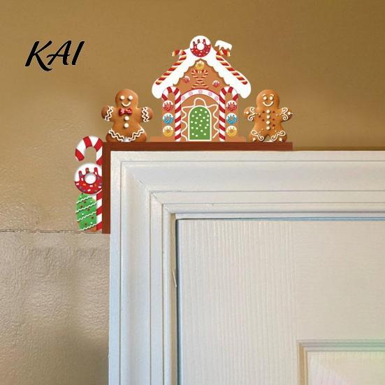 Entrance Door Corner Decor Christmas Topper, Wooden Sign, Santa Snowman Gingerbread Housewarming Gift Man Frame for Home Holiday Party Decoration