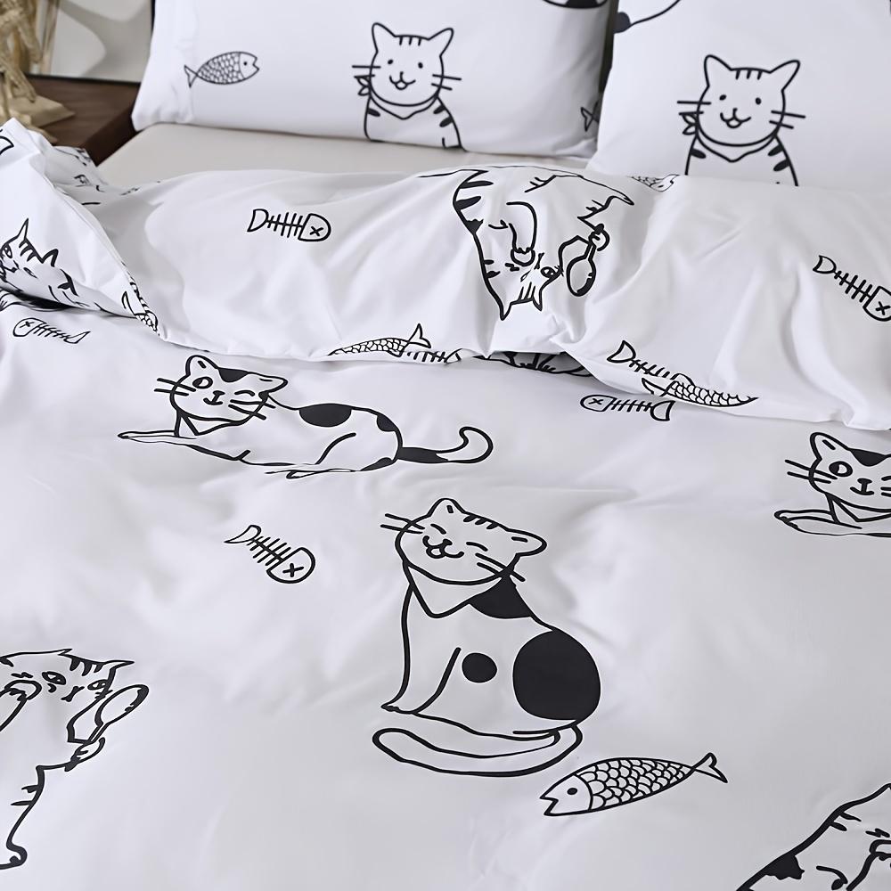Комплект из 3 пододеяльников с охлаждающим мягким рисунком «Кошка», постель в сумке с завязками по углам и застежкой-молнией, современный принт в стиле кавайи, легкий уход