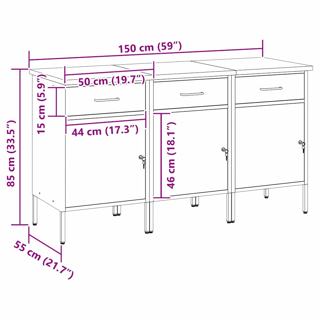 Workbench with Drawers 3 pcs Black and Gray 150 x 55 x 85 cm