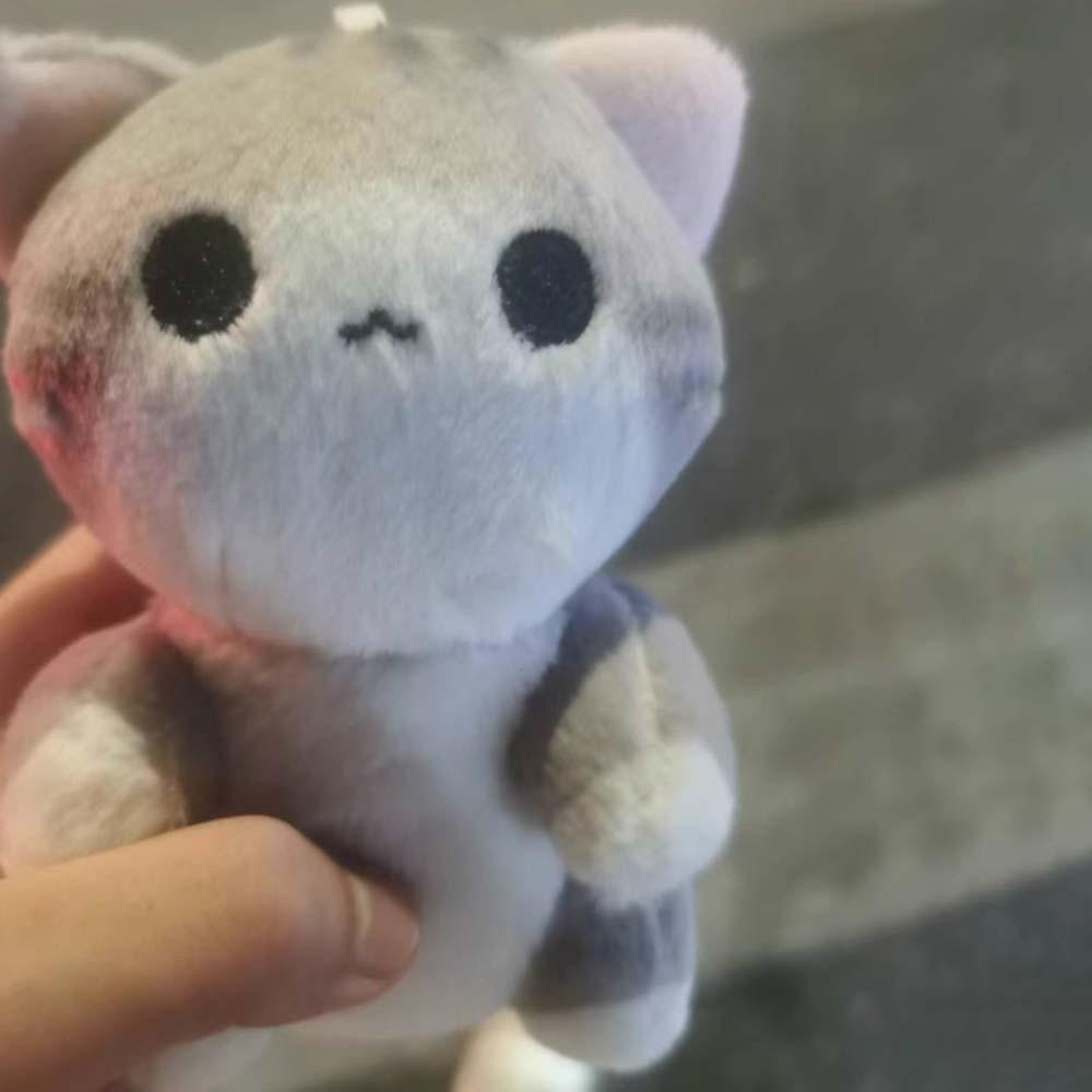 Soft Grey Cat Key Chain Cartoon Cute Pet Pendant Bag Charm Plush Doll Key Ring  Girls