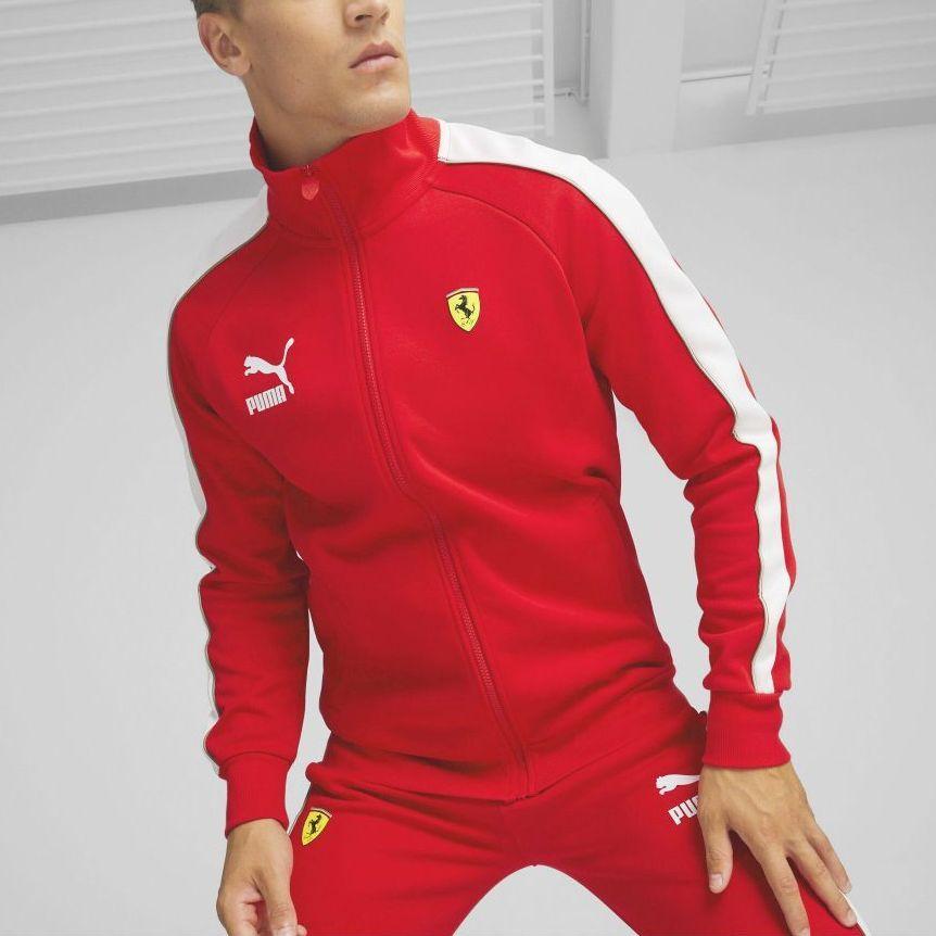 Puma Ferrari Race Iconic T7 Track Jacket With Color Block Design And Stand Collar Men Jackets Red 625198-02