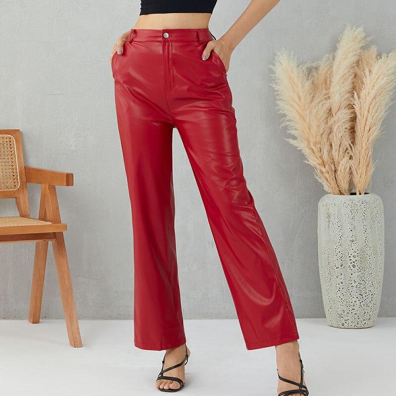 Европейские и американские осенние модные повседневные кожаные брюки, женские элегантные офисные женские брюки из искусственной кожи, женские брюки высокой прочности Spodnie24079