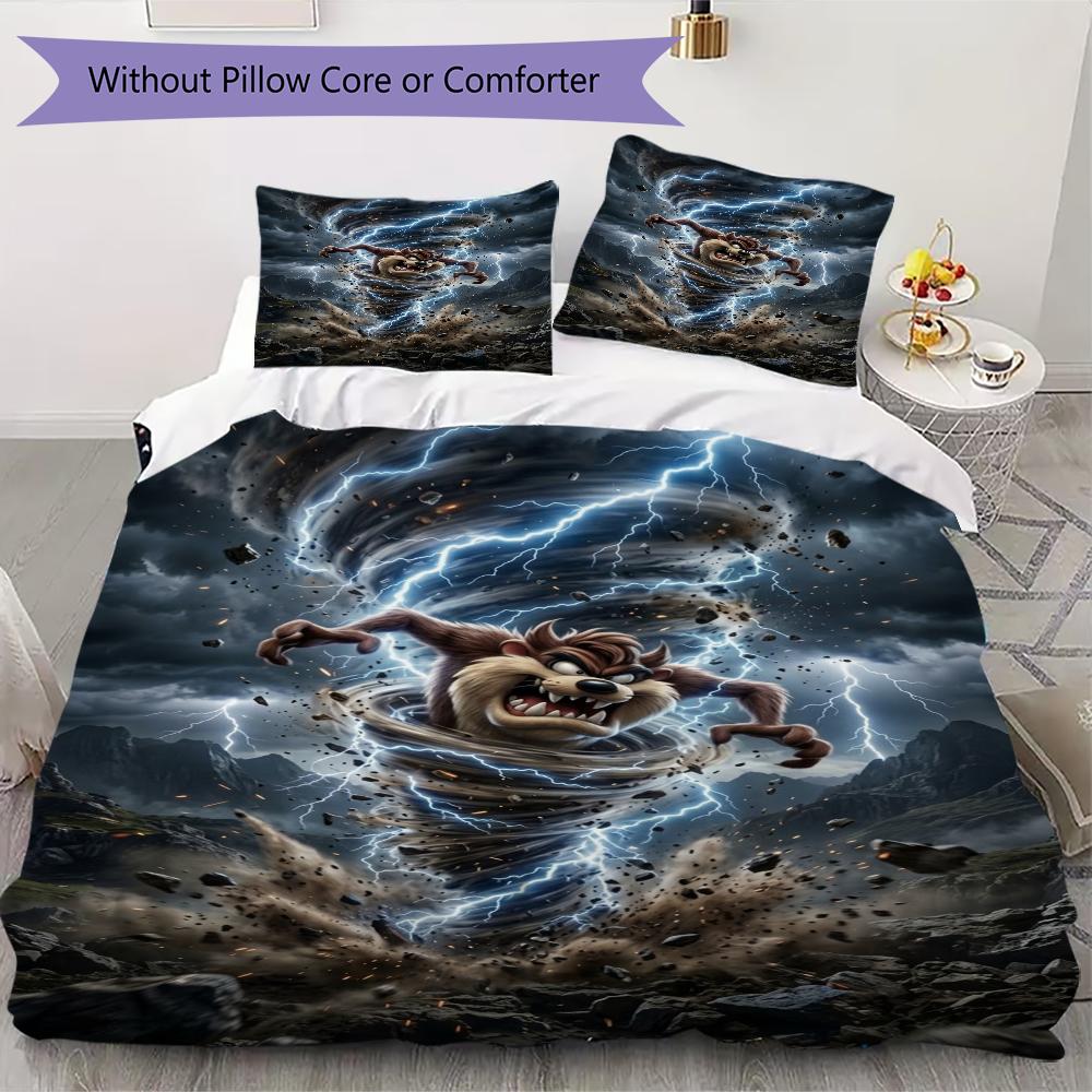 Tazmanian Devil Pattern Bedding uilt Set uilt Cover Pillowcase Home Decoration Birthday Gift (1 * duvet cover + 2 * pillowcase without core)