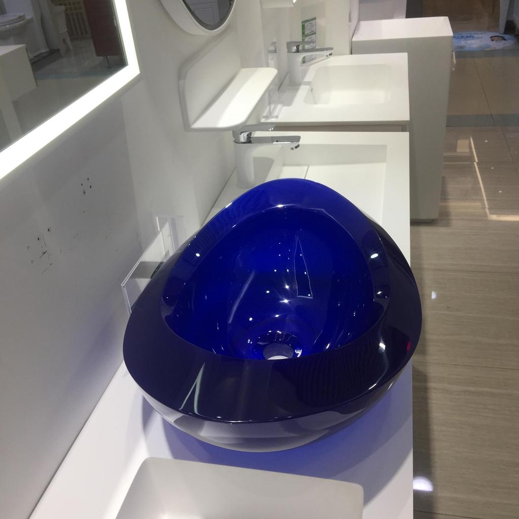 23.6" Bathroom Transparent Resin Counter Top Vessel Sink Lavatory Oval Sky Blue Washbasin