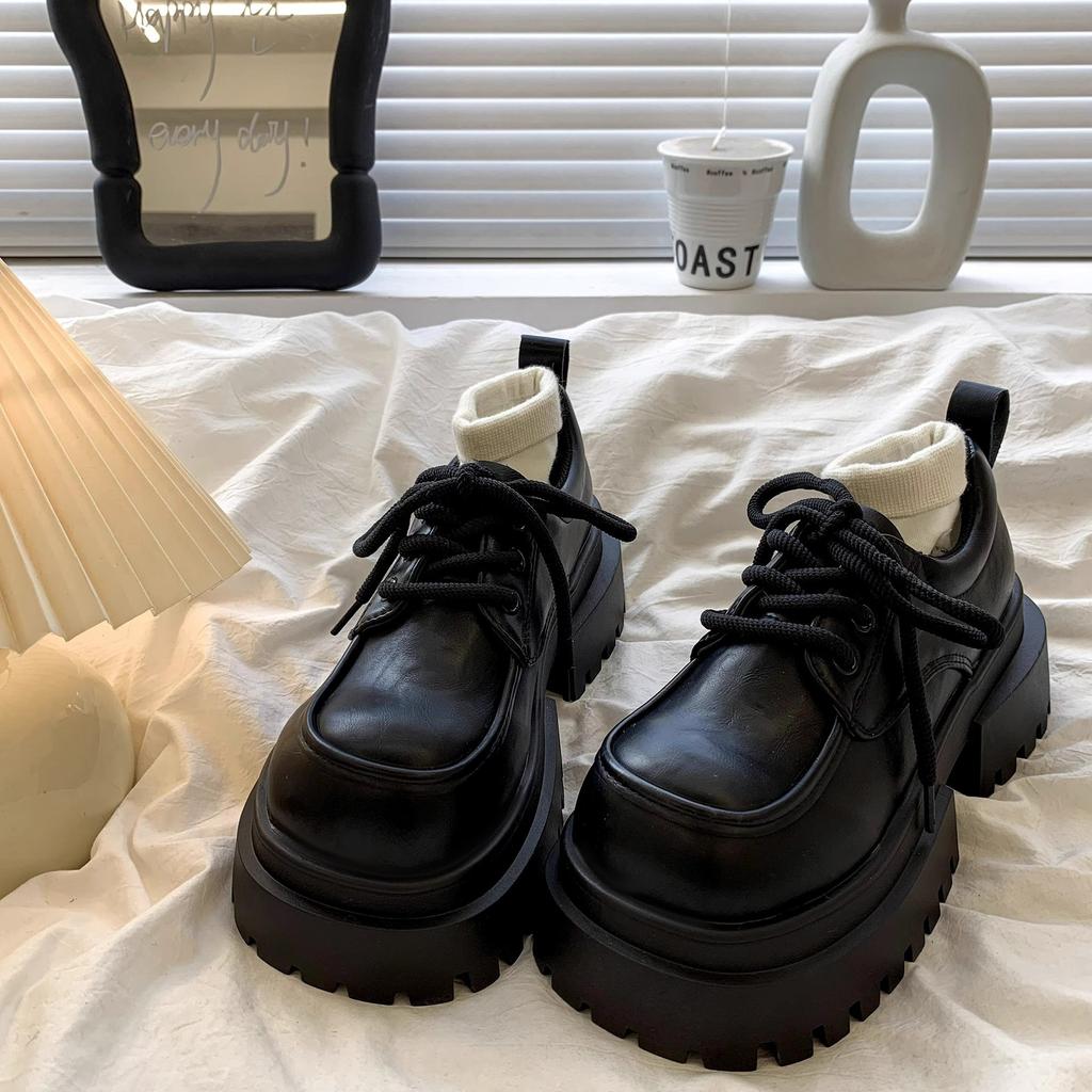 Коричневые туфли на шнуровке из кожи для женщин, весна 2025, новые универсальные туфли в стиле ретро в британском стиле на платформе и толстом каблуке с юбкой, одинарные туфли для женщин