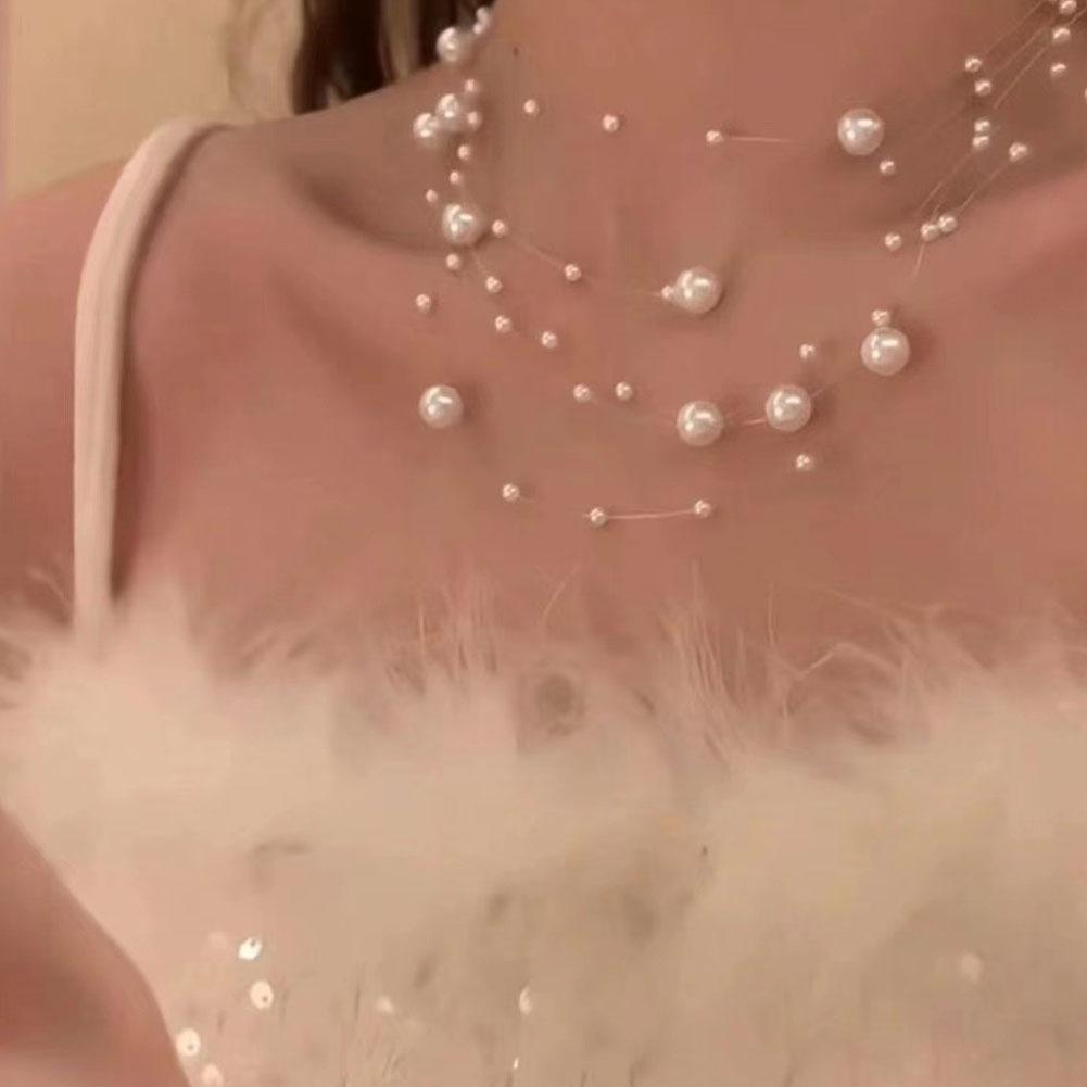 Элегантное ожерелье из белого жемчуга, женская цепочка для ключицы 2025, цепочка, высококачественный свитер, многослойное, новое Q1R0