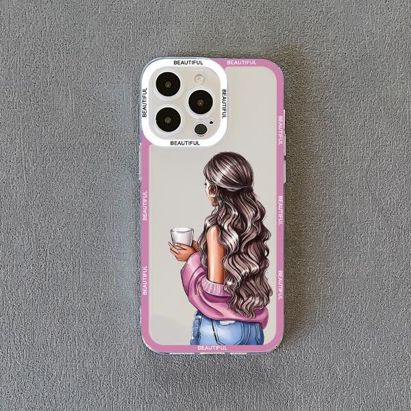 Pretty Girl Clear Phone Case For iPhone 11 12 13 Pro Max 15 14 Pro Max Plus X XS XR 7 8 Plus SE 2020 Transparent Back Cover Capa