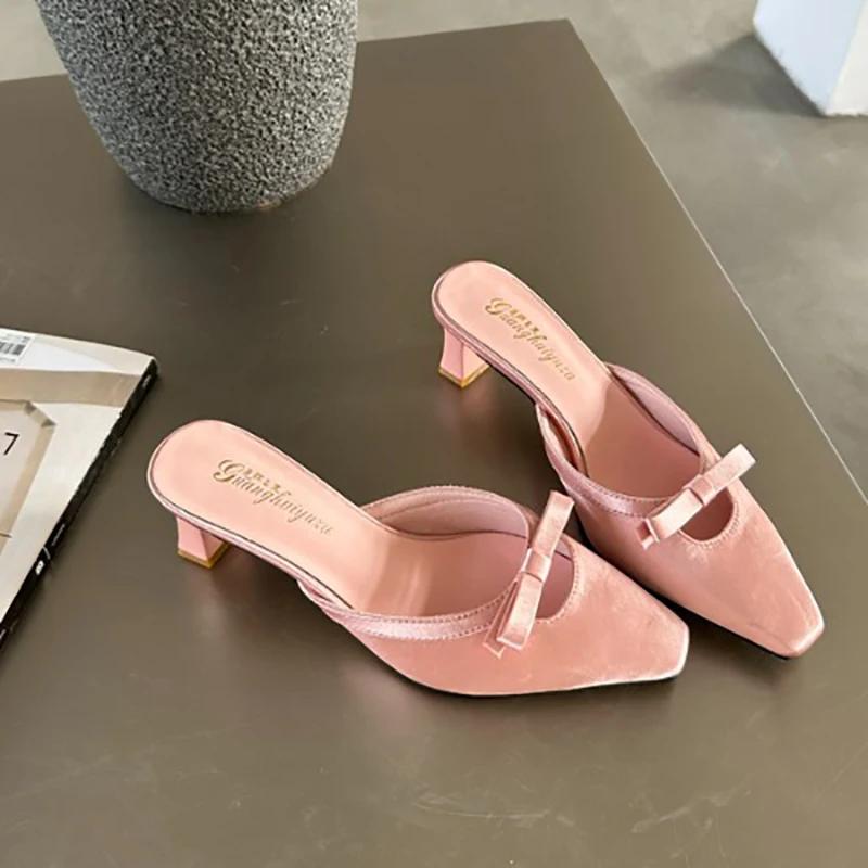 Дизайнерские женские туфли-мюли на весеннем каблуке, модные туфли без застежек, женские повседневные сандалии для отдыха на открытом воздухе
