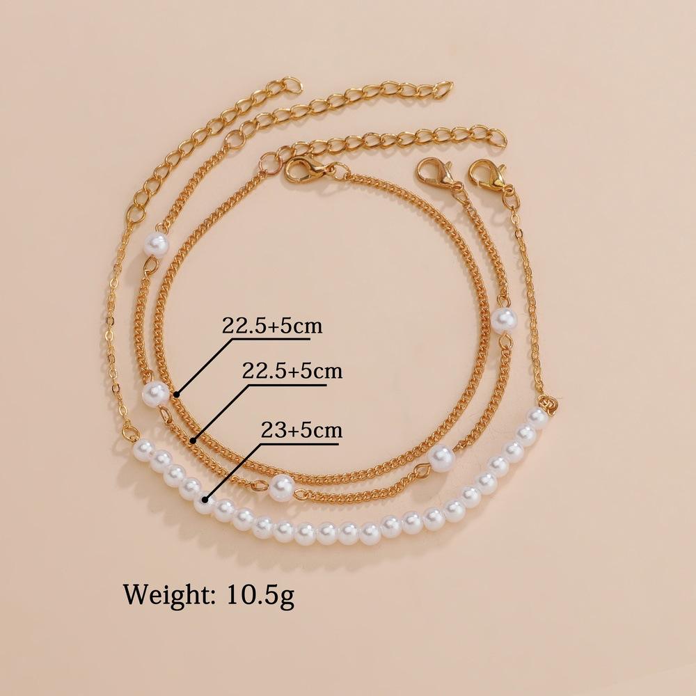 Bohemian beach seaside, pearl multi-layer metal anklet personalized women's anklet 3-piece set
