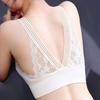 Women Elegant Bandeau Back Underwire Bra Anti Sagging Padded Wide Shoulder Straps Floral Lace Stitching Push Up Sport Breathable Brassiere Inner Wear
