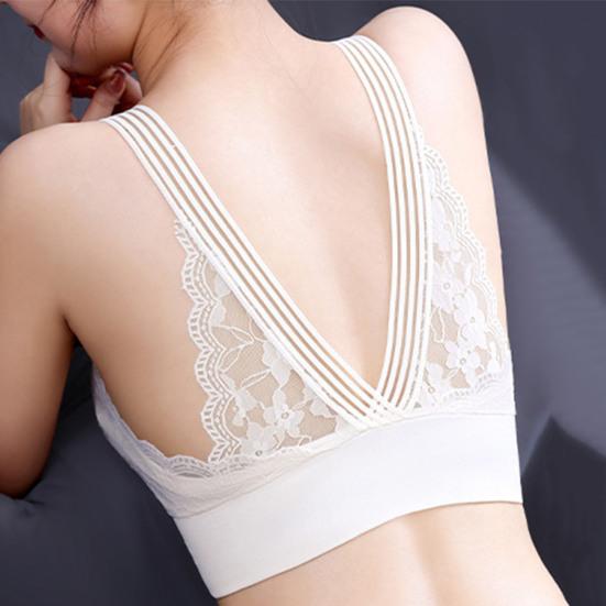 Women Elegant Bandeau Back Underwire Bra Anti Sagging Padded Wide Shoulder Straps Floral Lace Stitching Push Up Sport Breathable Brassiere Inner Wear