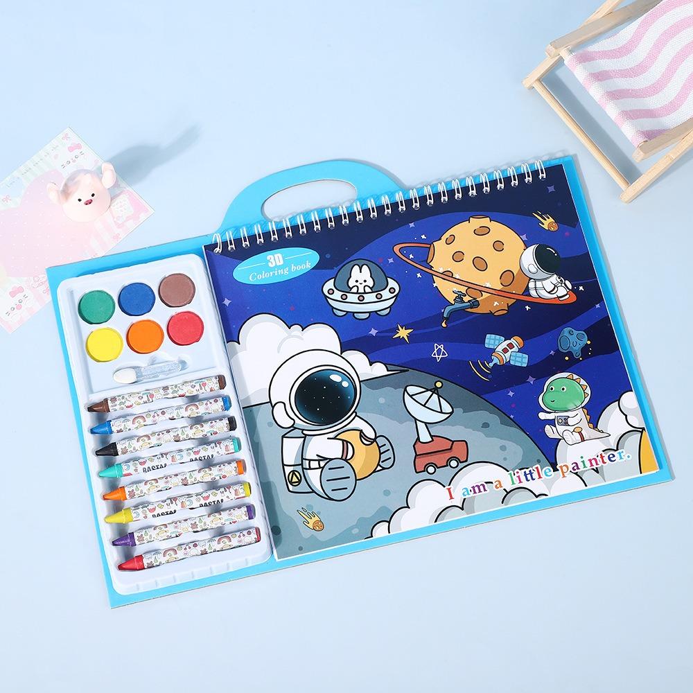 New Puzzle Crayon Watercolor Book Set Educational Astronauts Painting Book Drawing Doodle Book Gift