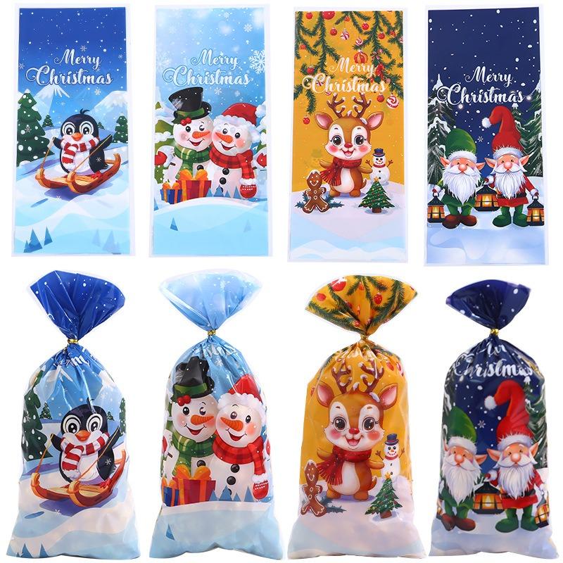 50/100PCS Christmas Candy Bag Biscuit Plastic Handbag Cartoon Elk Snow Man Pattern Christmas Party Packaging Bag Xmas Supplies