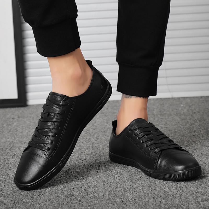 Comfortable Split Leather Shoes Men Fashion Mens Casual Shoes Brand Man Soft Comfortable Flats Male Lace Up Black White Sneakers