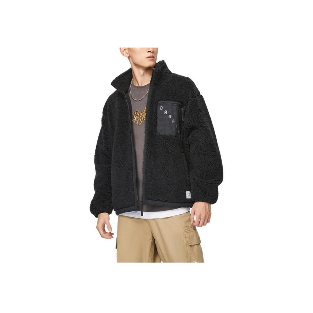 Li-Ning Anti-Series теплая флисовая подкладка с накладными карманами и воротником-стойкой, толстая зимняя куртка, мужские куртки черного цвета AFDSA67-4