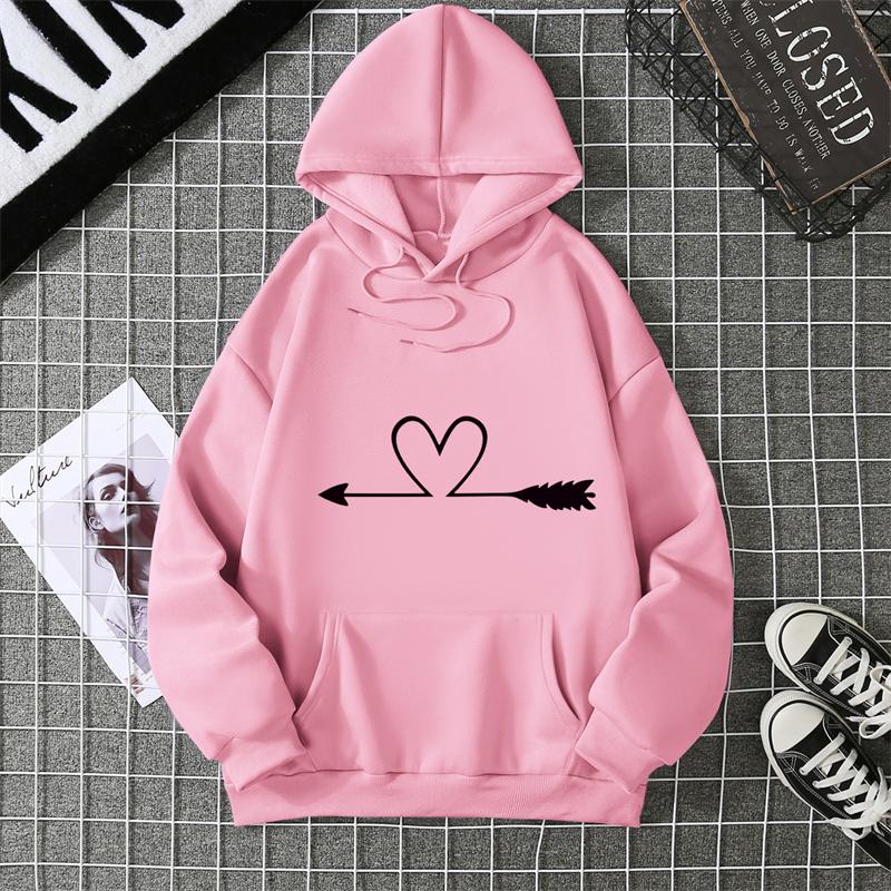 Women's Hoodie High Street Unisex Style Double Pockets Sweatshirts Outerwear Heart Print Women's Clothing