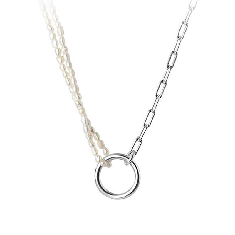 Real 925 Sterling Silver Fashion Baroque Pearl Round Pendant Choker Necklace For Women Wedding Fine Jewelry Da1756