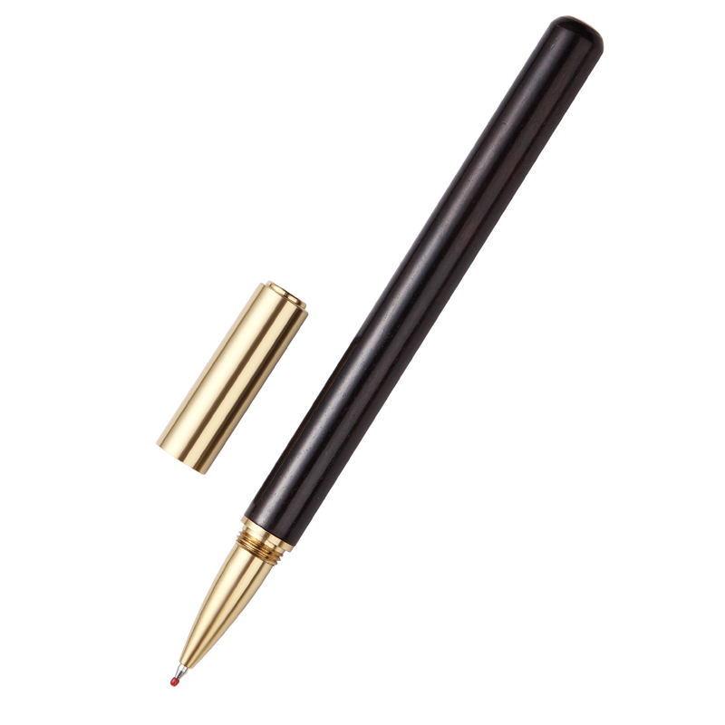 Artisan Brass Red Gem Sign Pen - Elegant Black Sandalwood & Rosewood Ballpoint Pen for Home and Office, Ideal Advertising Gift