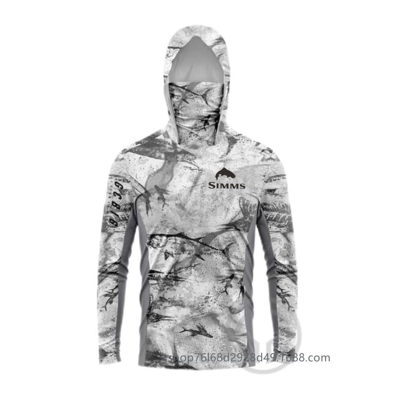 Mens Quick-Dry Fishing Hoodie With Face Cover UV Protection Long Sleeve Sun Shirt Fly Casting