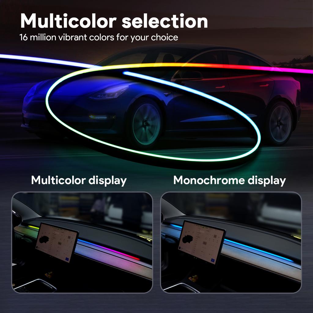 For Tesla Model 3 Y 2021-2023 Dashboard Ambient Light USB Port Bluetooth APP Control Multi Color Interior Decor Car Accessories