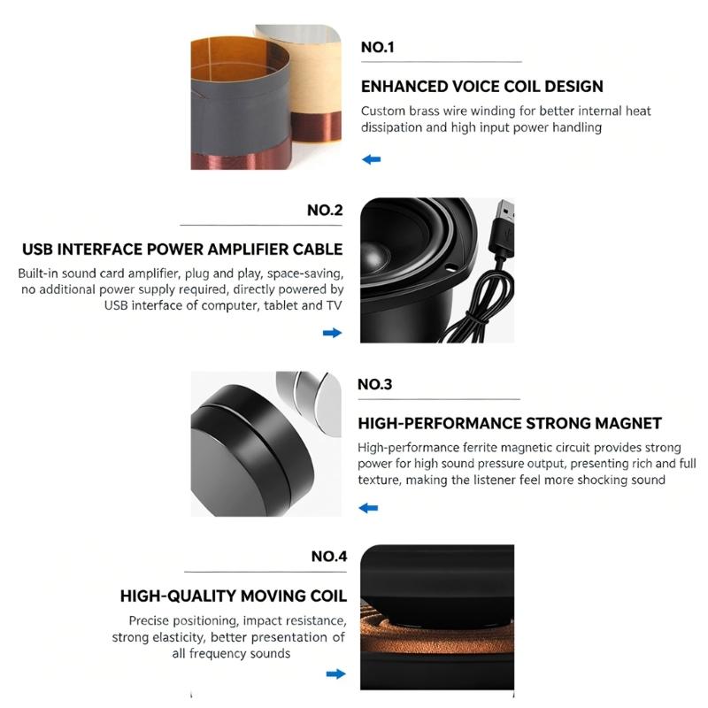 USB-питание 4-дюймовый 4 Ом 15 Вт Металлический корпус Динамик со встроенной звуковой картой и усилителями для ноутбука, телевизора, компьютера