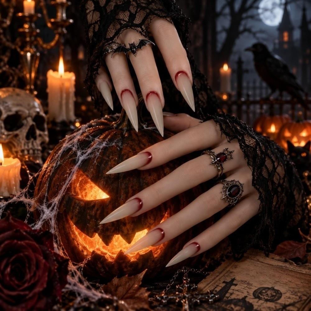 Gothic Blood Stained Fake Nail Gradient Nail Tips Set Durable False Nail Patch Photography