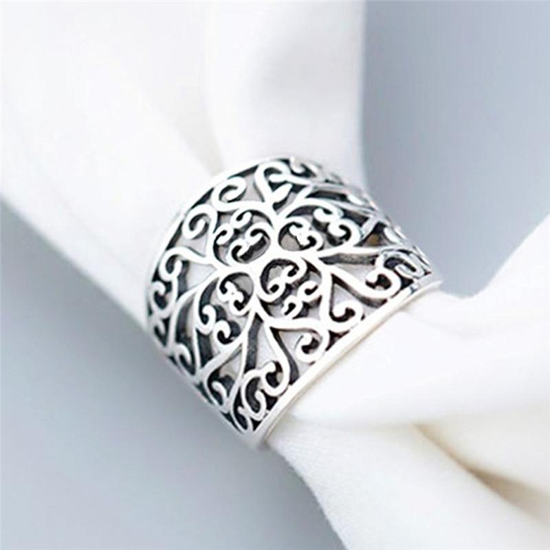 Кольца женские Sterling Hollow Flower Design в стиле бохо, модные женские кольца на палец, широкополосные, эффектные ювелирные изделия