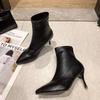 Women's Boots  Autumn New Korean Fashion Thin Heel Pointed Short Boots High Heels Solid Color Sleeve Leather Fashion Boots