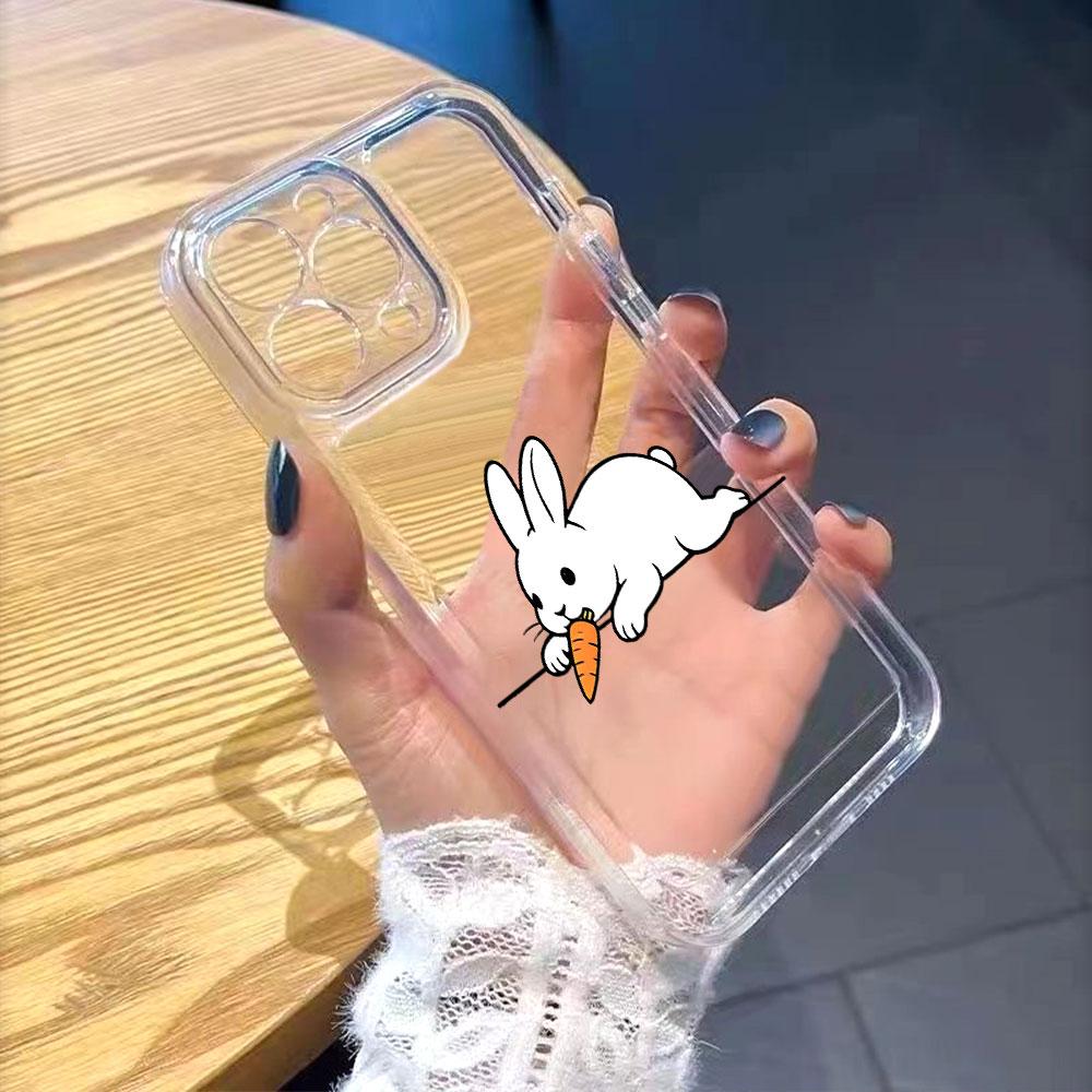 Cartoon White Rabbit with Carrot lucency Phone Case for IPhone 14 15 16 13 12 11 17 Pro Max 12 13 Mini Soft Cover