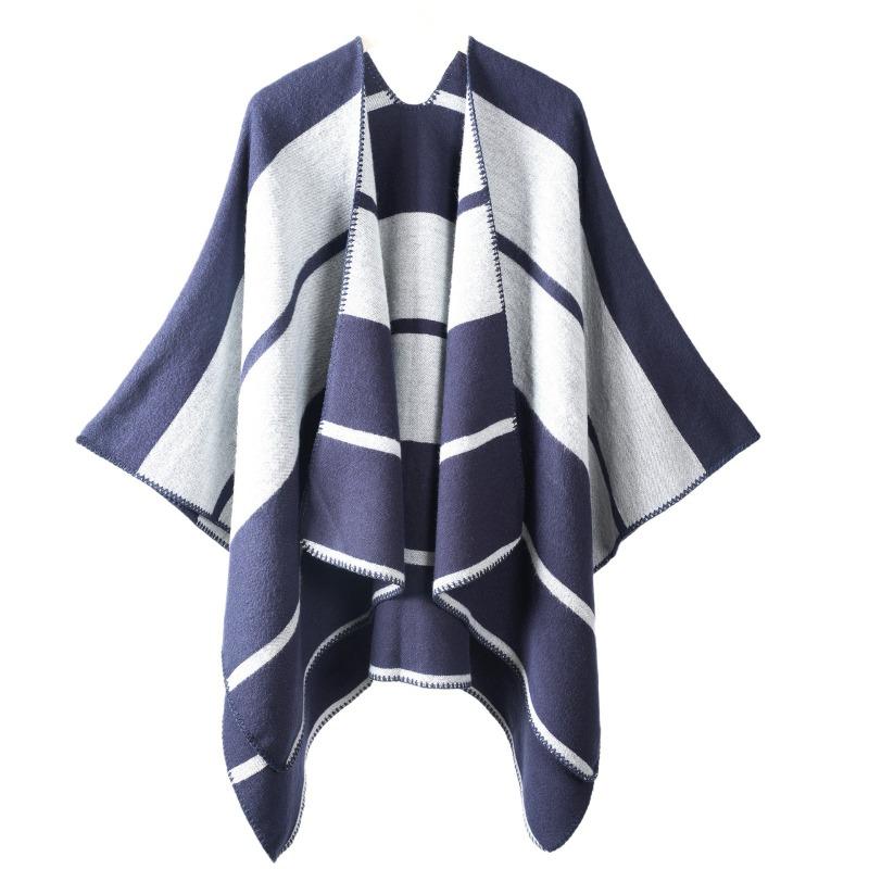 New Ladies Autumn and Winter Warm Scarf Shawl Cape Simple Large Horizontal Strip Jacquard Cape Office Warm Blanket