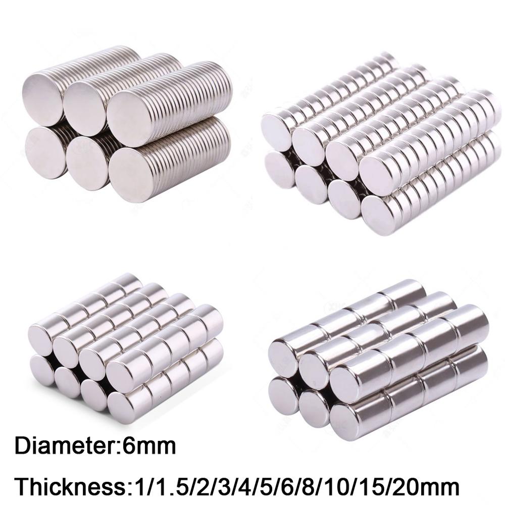 10/20/25/50 шт. 6 мм в диаметре круглые неодимовые магниты 1/1,5/2/3/4/5/6/8/10/15/20 мм толстые редкоземельные сильные поделки постоянный магнит N35