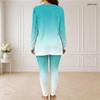 Women Plus Size Half Zip Long Sleeve Green White Printed Two Piece Pants Set