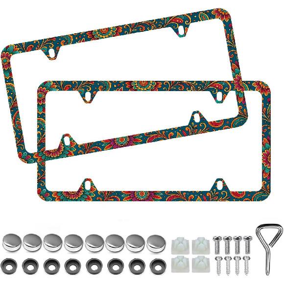 Light Blue Seashells Beachy License Plate Frame - Unobstructed Narrow-Edge 2 Packs Universal Stainless Steel Car License Plate Frames Holder Solid