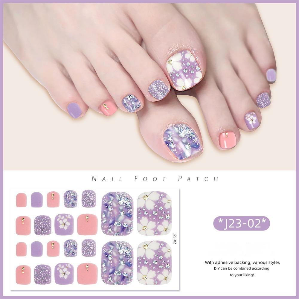 22Pcs/Set Toe Nail Fake Self-adhesive Nails Sticker Various Nail Patterns False Nail Stickers With Jelly Glue