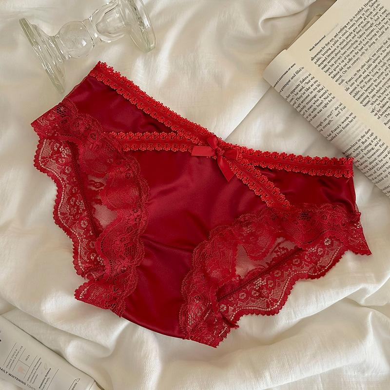 Сексуальные женские трусики Сетчатые вставки Кружевные трусики Ледяной шелк Сатин Однотонные брифы С низкой посадкой Мягкое Дышащее нижнее белье