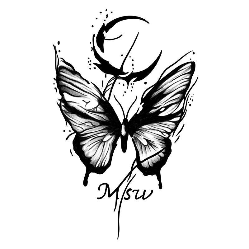 Waterproof Half-Moon Butterfly Tattoo Sticker: Long-lasting, Realistic, Semi-Permanent, Non-Reflective Design for Arm and Collarbone.